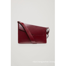 Polished Leather Asymmetric Leather Shoulder Bag